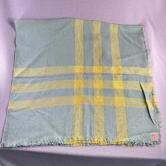 Vintage Handwoven California Plaid Throw Blanket Green & Yellow Woven MCM Knit - Picture 1 of 7